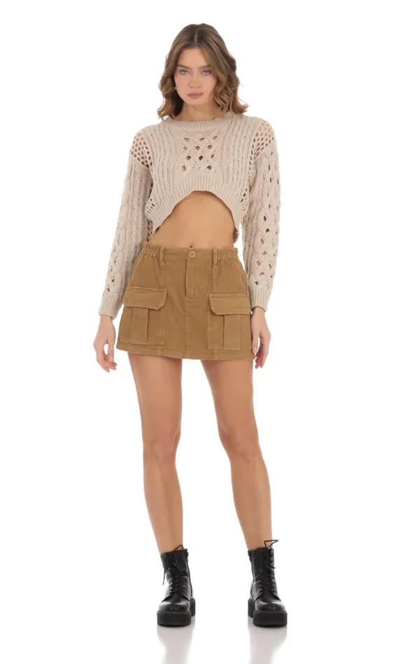 Corduroy Cargo Skirt Brown Women LUCY IN THE SKY Skirts