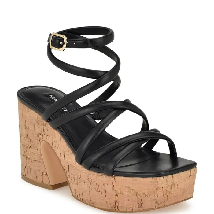 Corke Platform Wedge Strappy Sandals Black Women Nine West Sandals Corke Platform Wedge Strappy Sandals Black Women Nine West Sandals