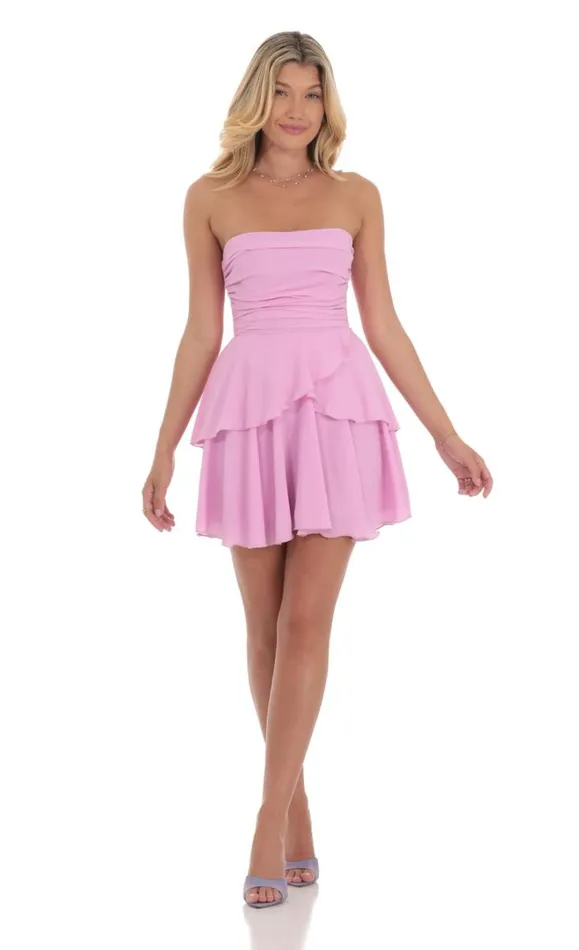 Corset Strapless Ruffle Dress Lilac Women LUCY IN THE SKY Mini Dresses