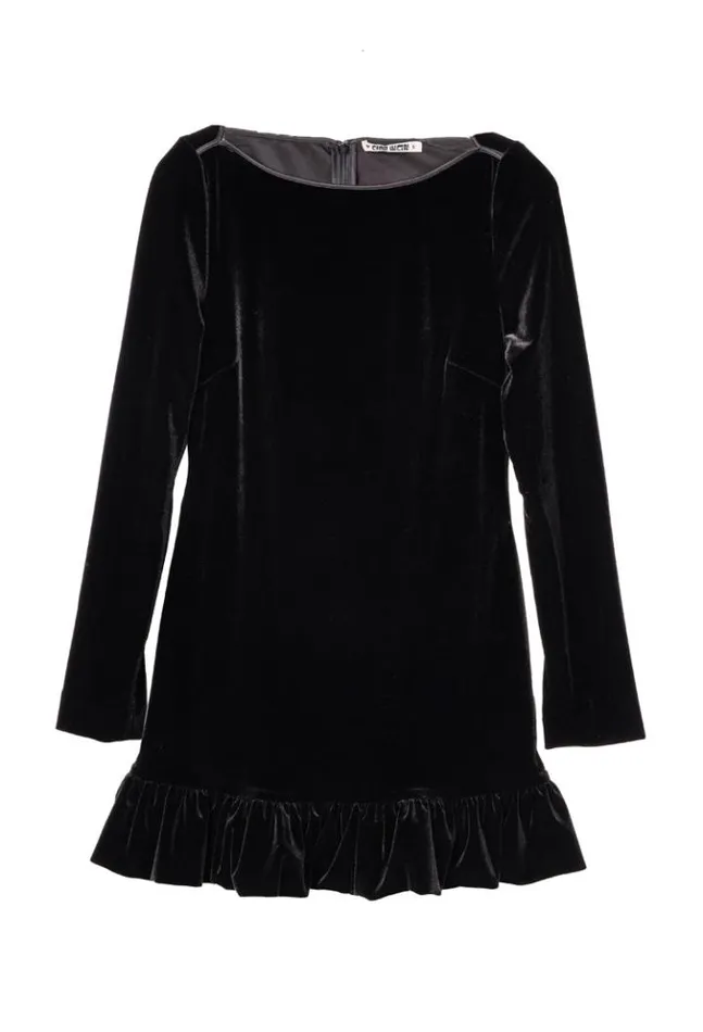 Cosette Ruffled Black Velvet Mini Dress Women Ciao Lucia Mini Dresses