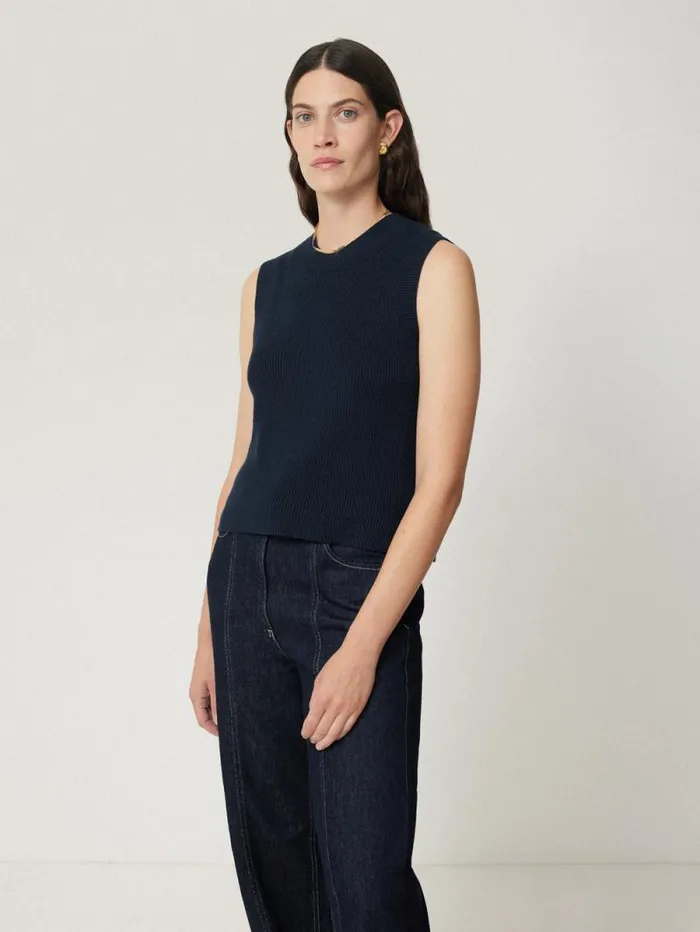 Cotton Blend Crew Tank Navy Women Jigsaw Coords