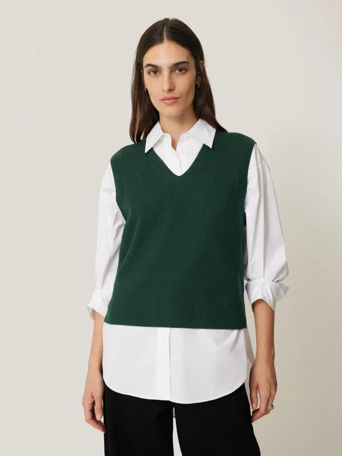 Cotton Blend V Neck Tank Dark Green Women Jigsaw Knitwear and Cashmere