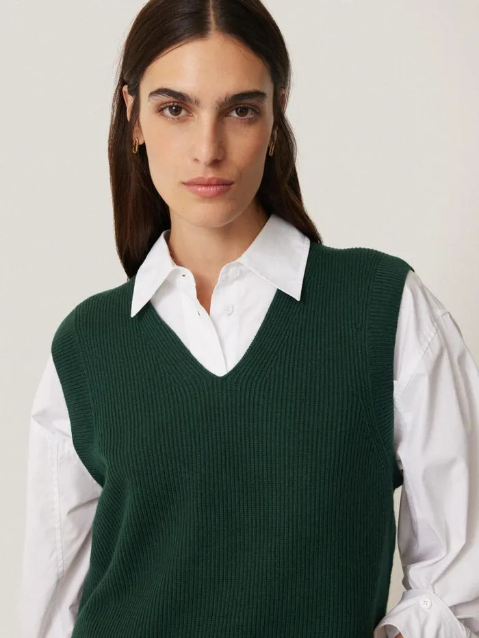 Cotton Blend V Neck Tank Dark Green Women Jigsaw Knitwear and Cashmere