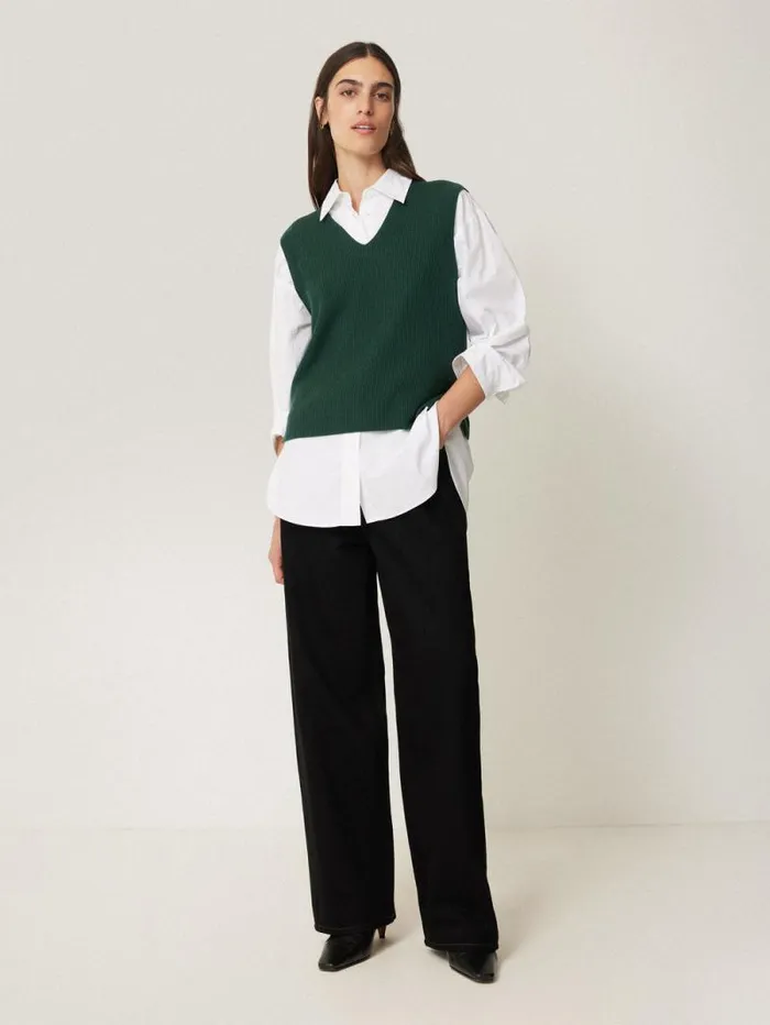 Cotton Blend V Neck Tank Dark Green Women Jigsaw Knitwear and Cashmere