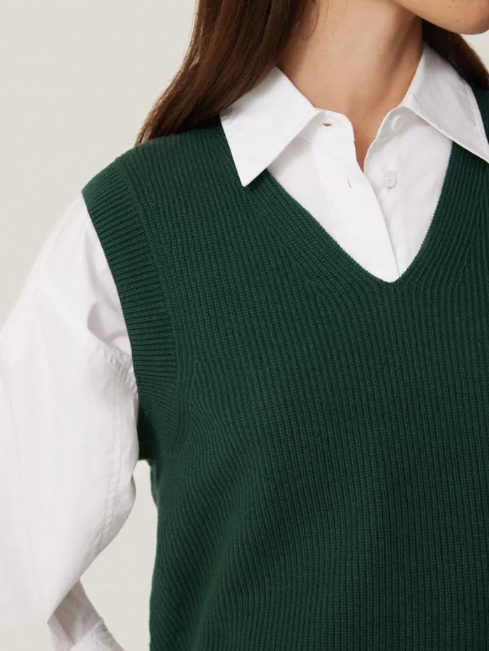 Cotton Blend V Neck Tank Dark Green Women Jigsaw Knitwear and Cashmere