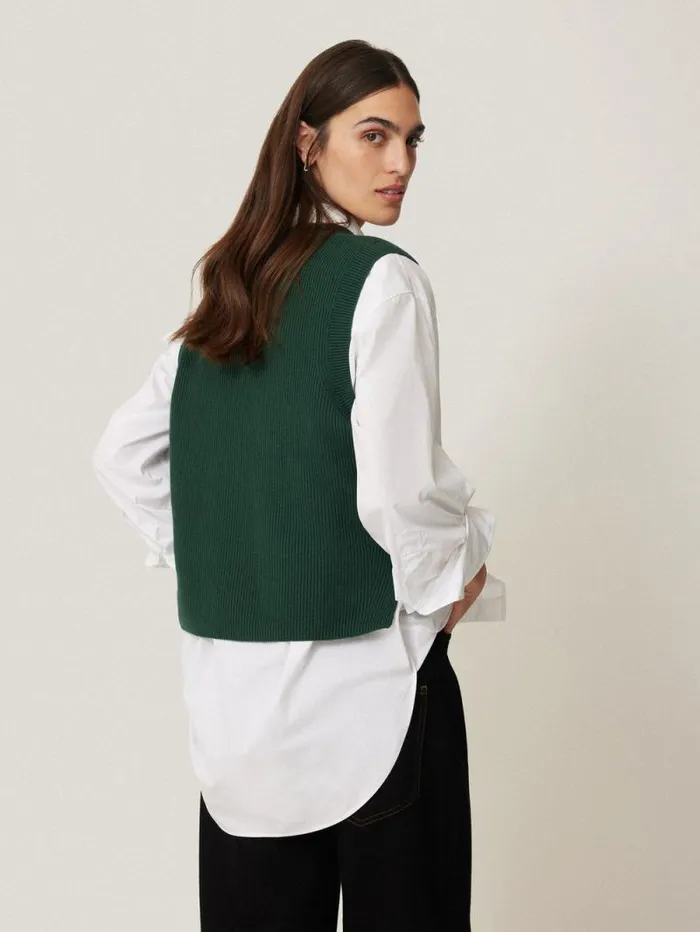 Cotton Blend V Neck Tank Dark Green Women Jigsaw Knitwear and Cashmere