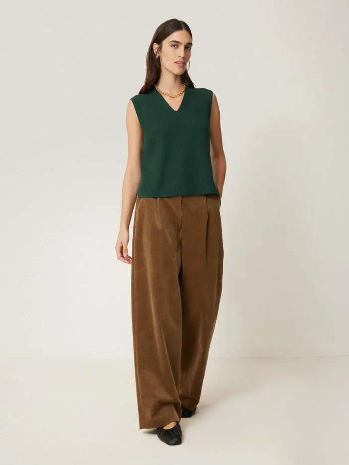 Cotton Blend V Neck Tank Dark Green Women Jigsaw Knitwear and Cashmere