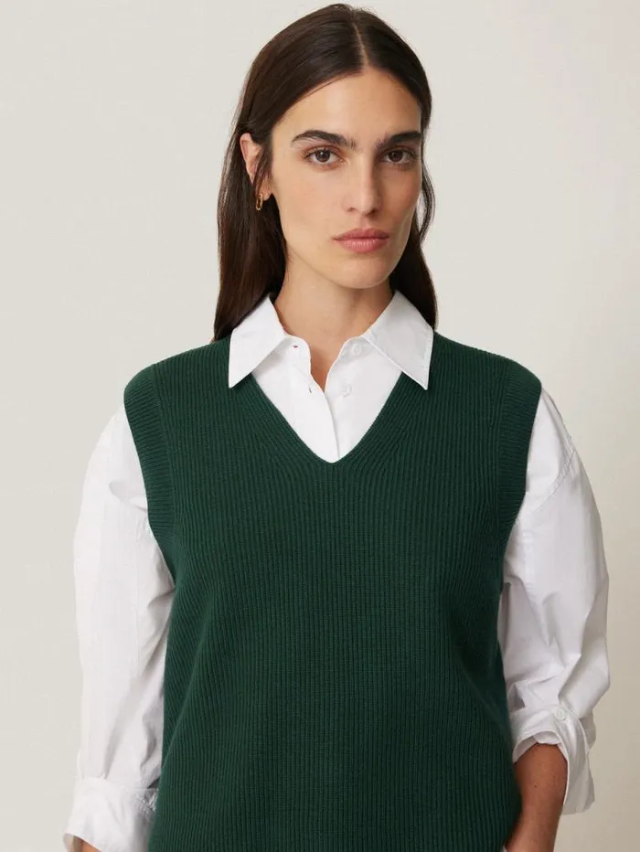 Cotton Blend V Neck Tank Dark Green Women Jigsaw Knitwear and Cashmere