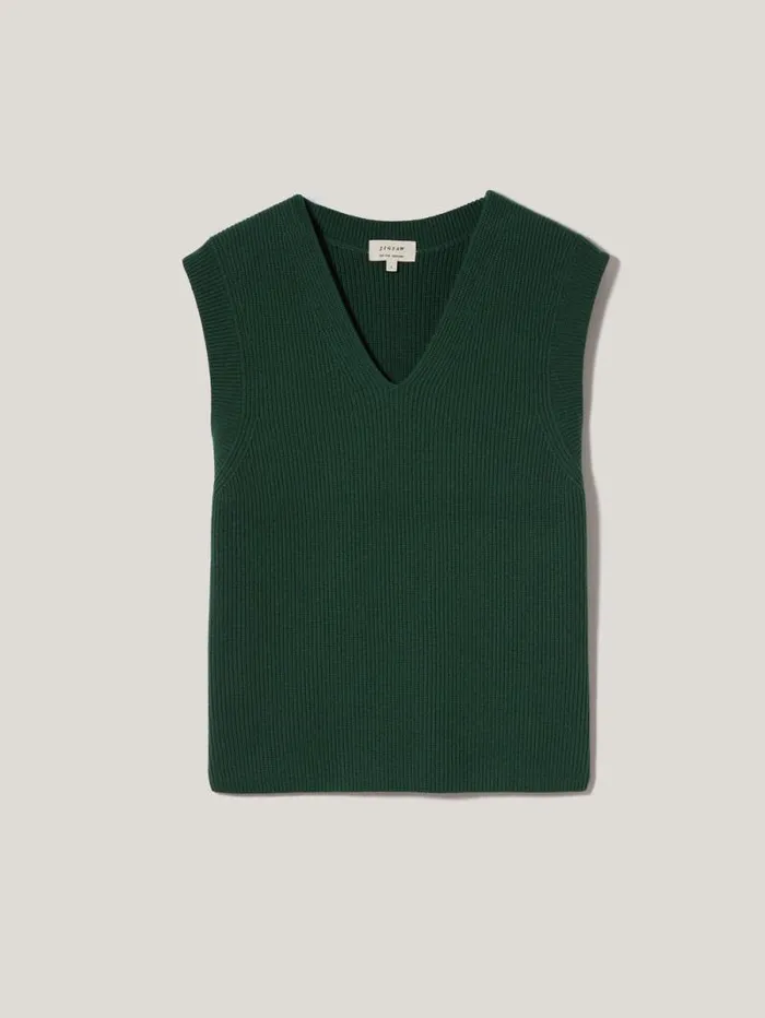 Cotton Blend V Neck Tank Dark Green Women Jigsaw Knitwear and Cashmere