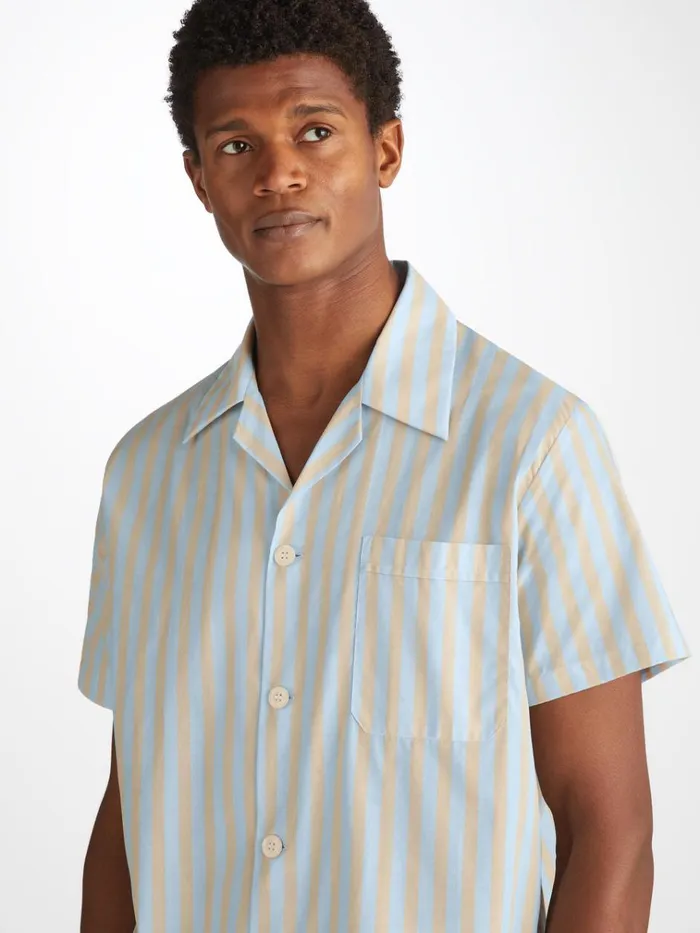 Cotton Pajamas Men Derek Rose Short Pajamas Amalfi 20 Cotton Batiste Blue