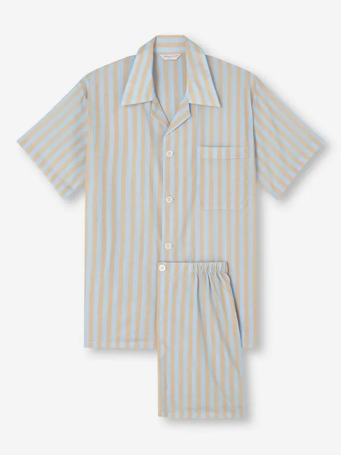 Cotton Pajamas Men Derek Rose Short Pajamas Amalfi 20 Cotton Batiste Blue