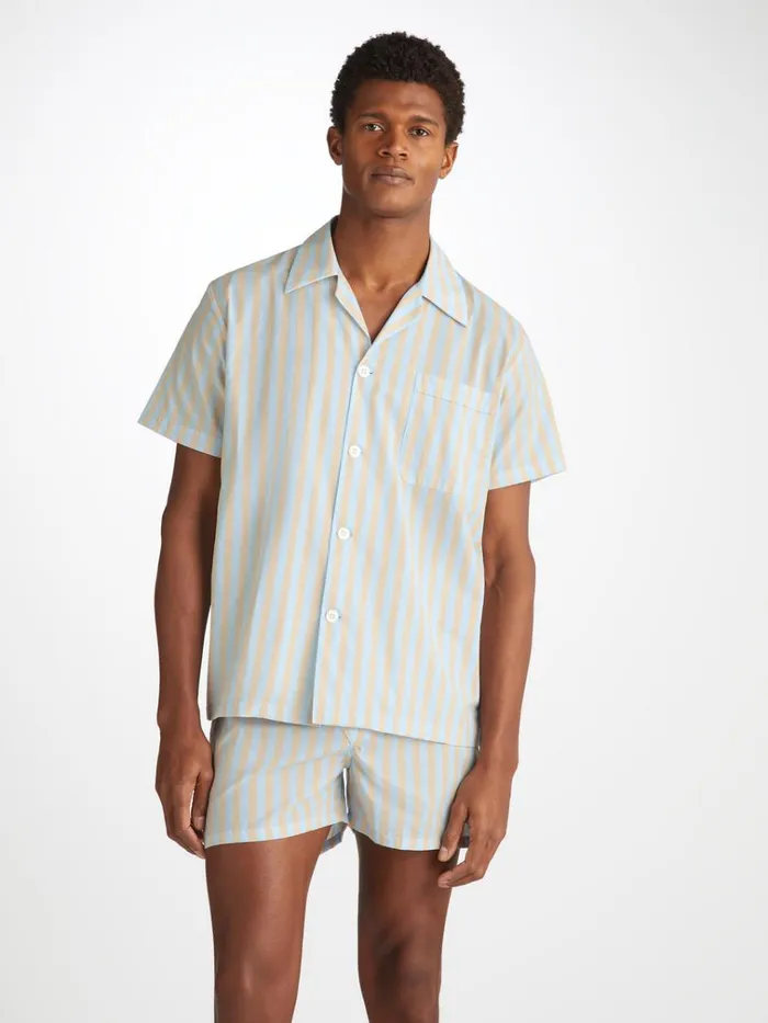 Cotton Pajamas Men Derek Rose Short Pajamas Amalfi 20 Cotton Batiste Blue