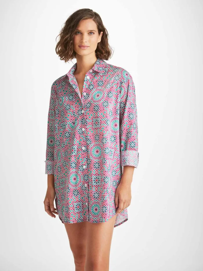 Cotton Pajamas Women Derek Rose Nightshirt Ledbury 69 Cotton Batiste Pink