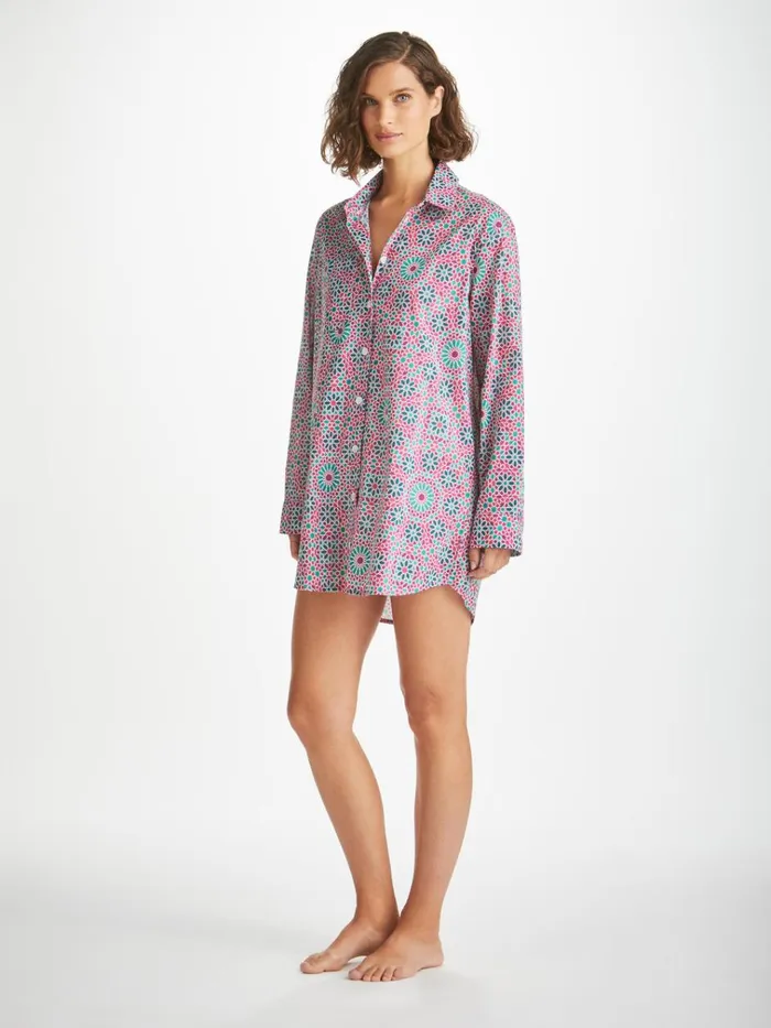 Cotton Pajamas Women Derek Rose Nightshirt Ledbury 69 Cotton Batiste Pink