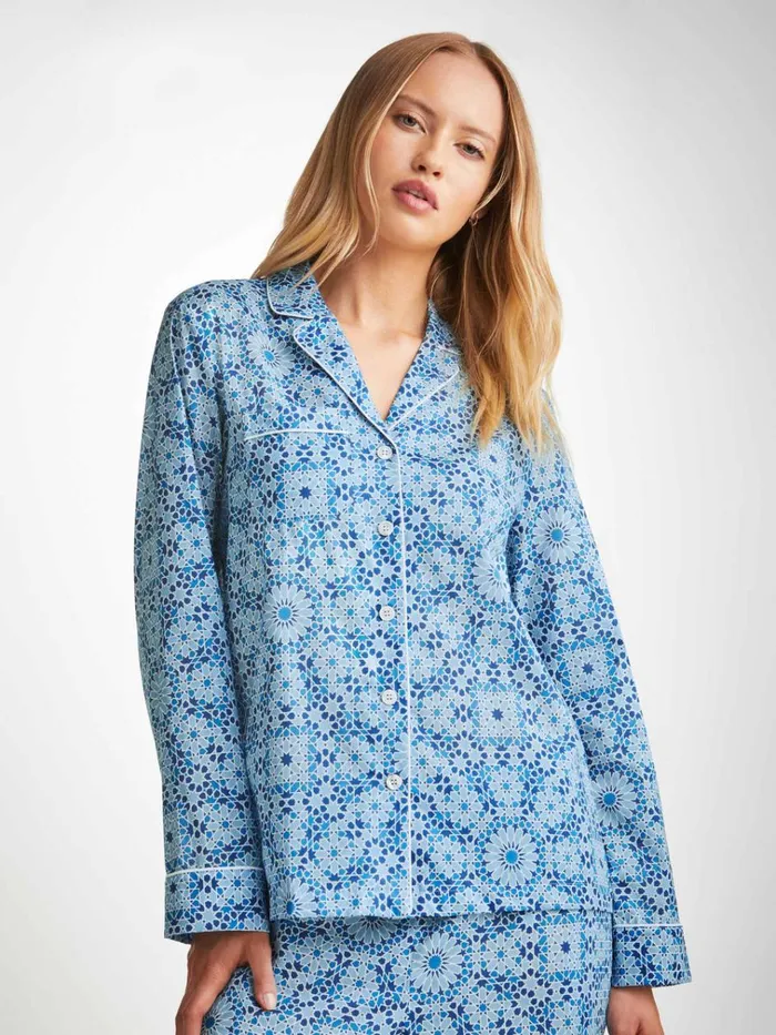 Cotton Pajamas Women Derek Rose Pajamas Ledbury 69 Cotton Batiste Blue