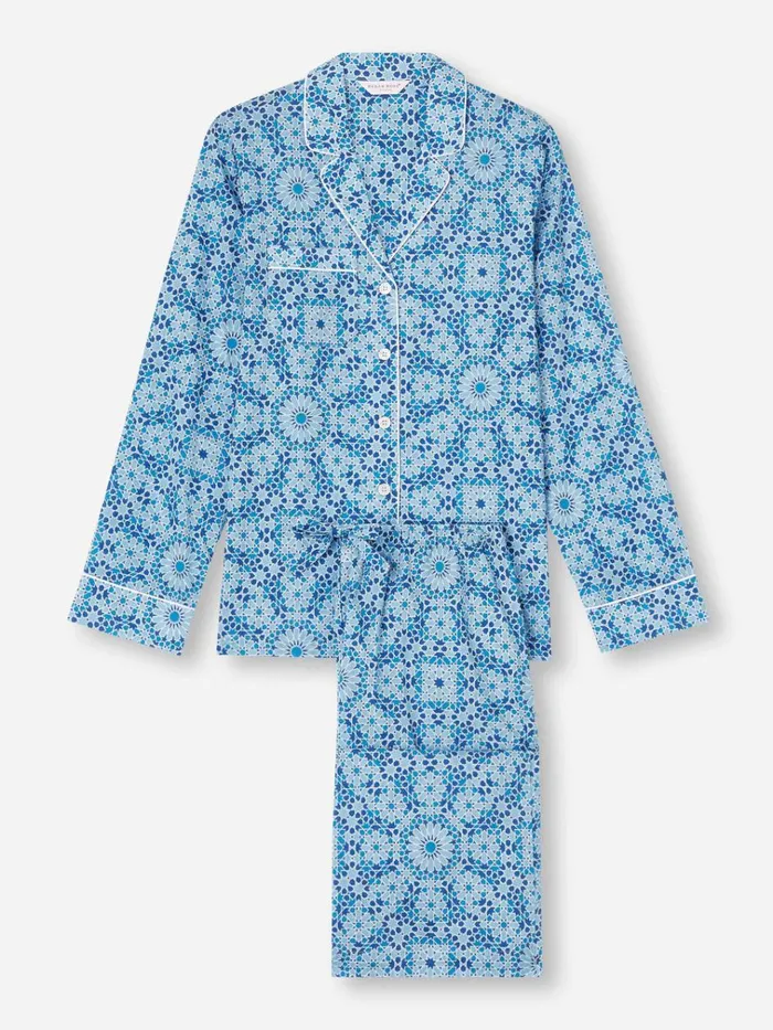 Cotton Pajamas Women Derek Rose Pajamas Ledbury 69 Cotton Batiste Blue