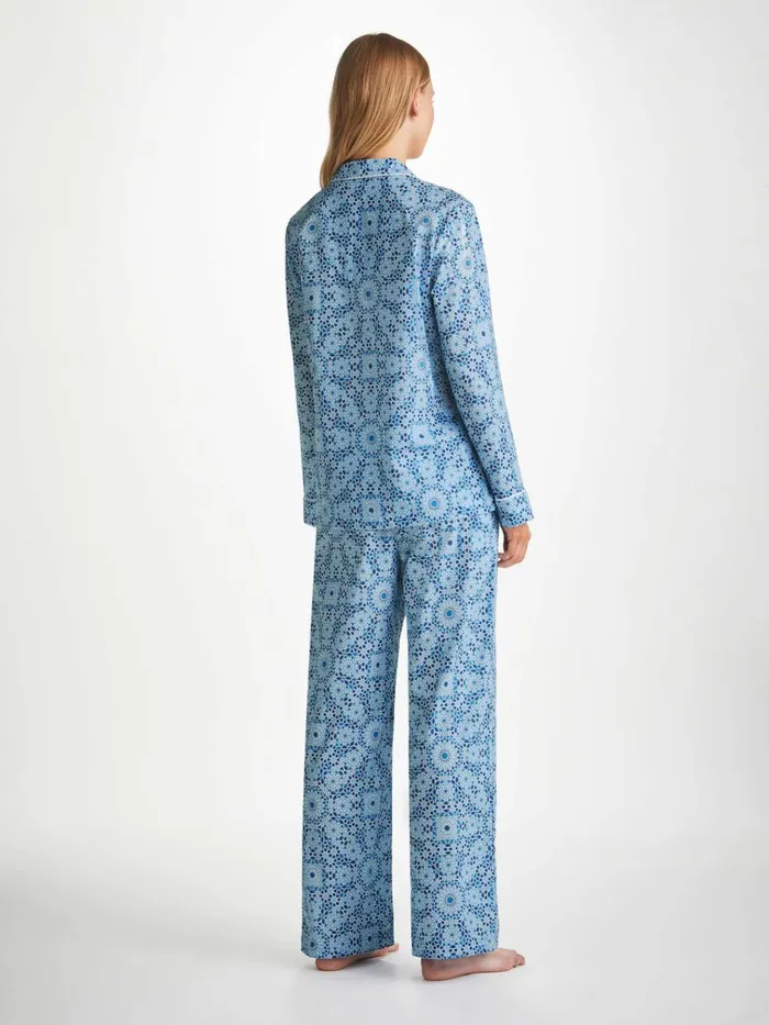 Cotton Pajamas Women Derek Rose Pajamas Ledbury 69 Cotton Batiste Blue