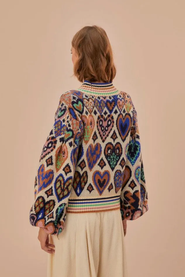 Cream Hearts Ikat Knit Sweater Women FARM Rio Sweaters and Sweatshirts