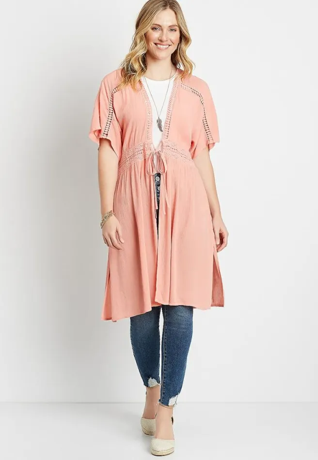 Crochet Tie Waist Duster Kimono Women Maurices Tops