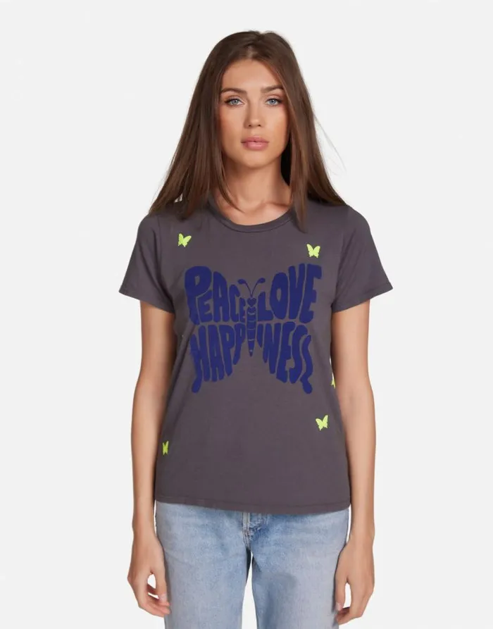 Croft Neon Peace Love Butterflies Light Onyx Women Lauren Moshi Short Sleeve