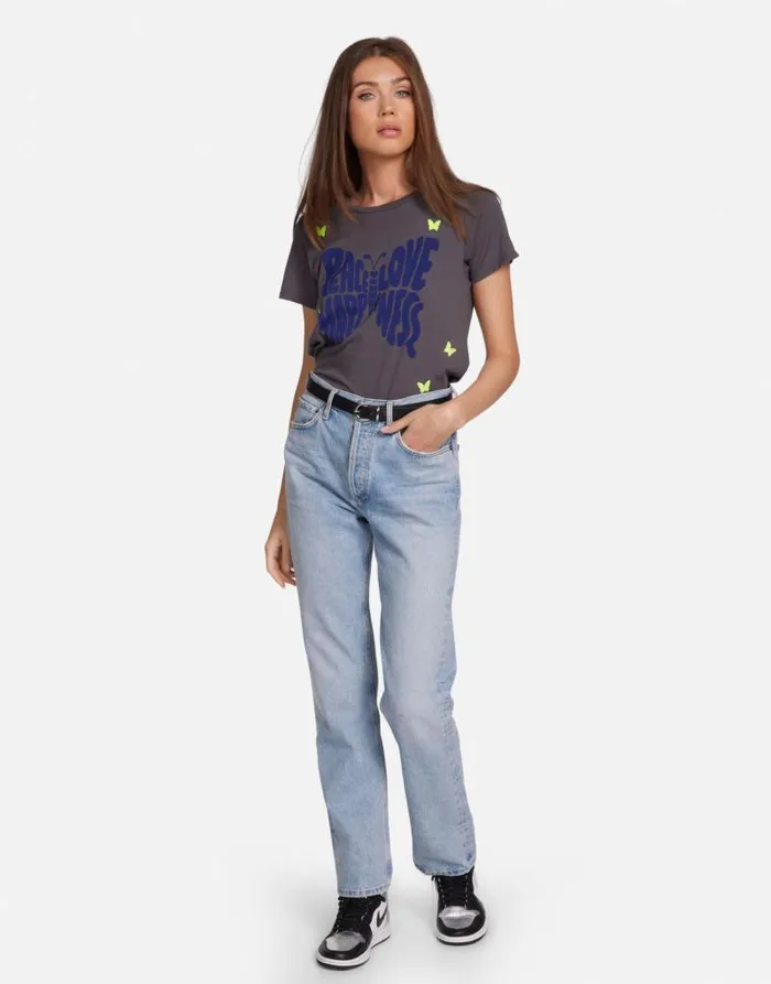 Croft Neon Peace Love Butterflies Light Onyx Women Lauren Moshi Short Sleeve