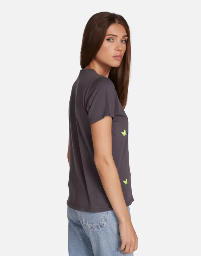 Croft Neon Peace Love Butterflies Light Onyx Women Lauren Moshi Short Sleeve