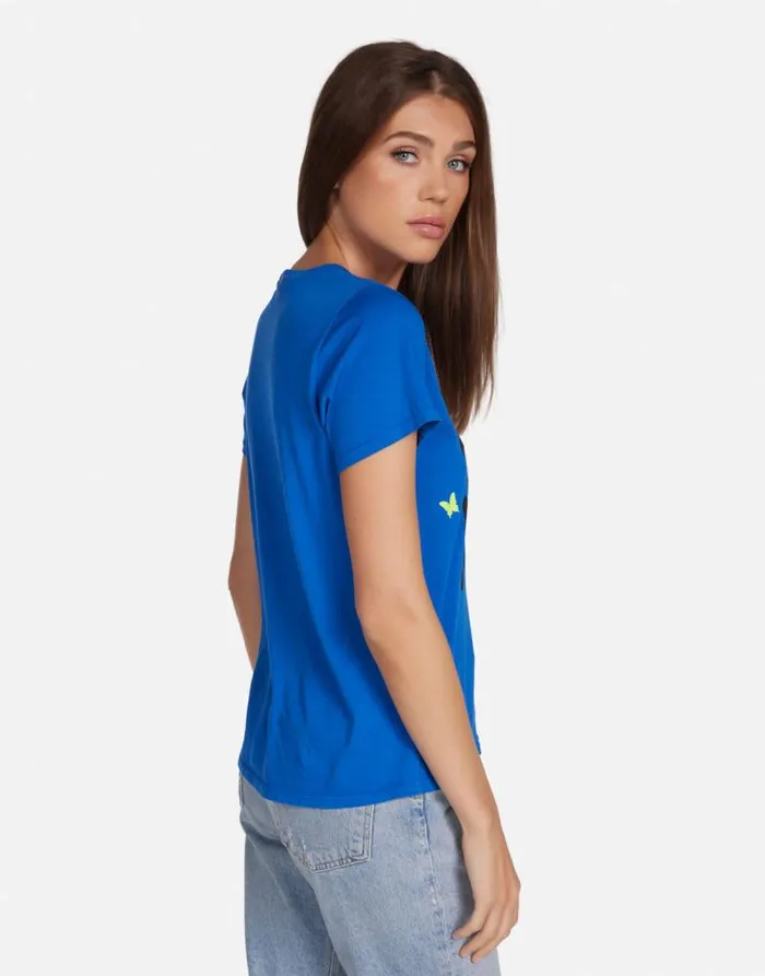 Croft Neon Peace Love Butterflies Vibrant Blue Women Lauren Moshi Short Sleeve