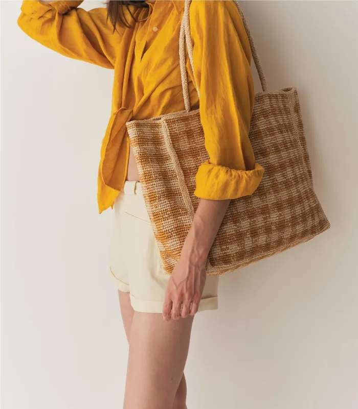 DEN Bags Women Grande Mathilde Bag Mustard Gingham Raffia