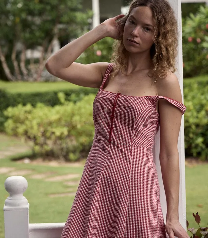 DEN Dresses Women Delaney Dress Rouge La Maddalena Gingham DEN Dresses Women Delaney Dress Rouge La Maddalena Gingham