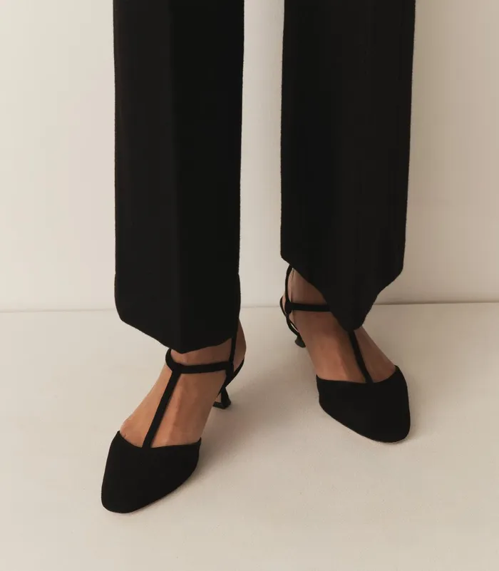 DEN Shoes Women Tabitha TStrap Heel Black Suede