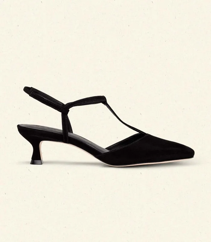 DEN Shoes Women Tabitha TStrap Heel Black Suede DEN Shoes Women Tabitha TStrap Heel Black Suede