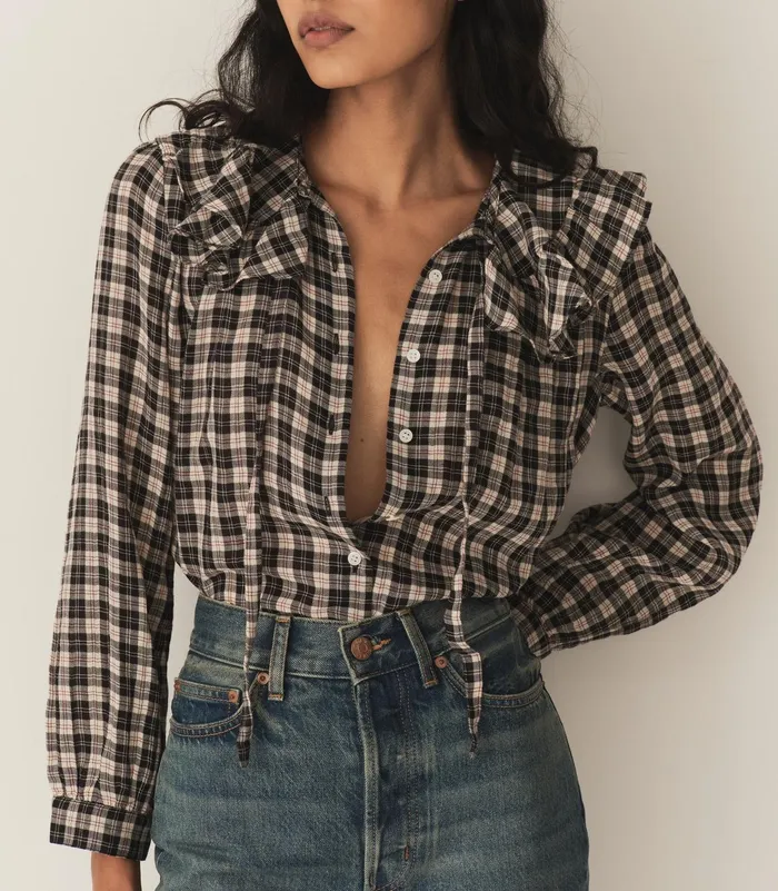DEN Tops Women Joelle Top Navy Countryside Plaid