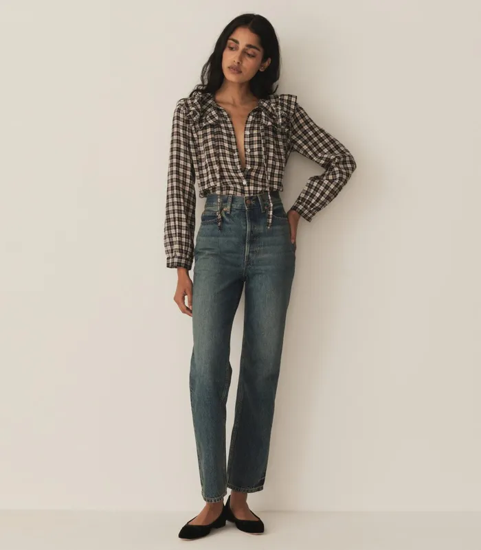 DEN Tops Women Joelle Top Navy Countryside Plaid DEN Tops Women Joelle Top Navy Countryside Plaid