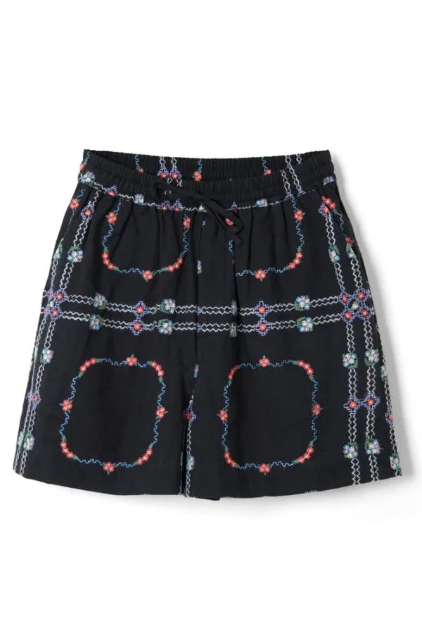 Damson Madder Coords Women Tablecloth Embroidered Shorts 8211 Black Floral