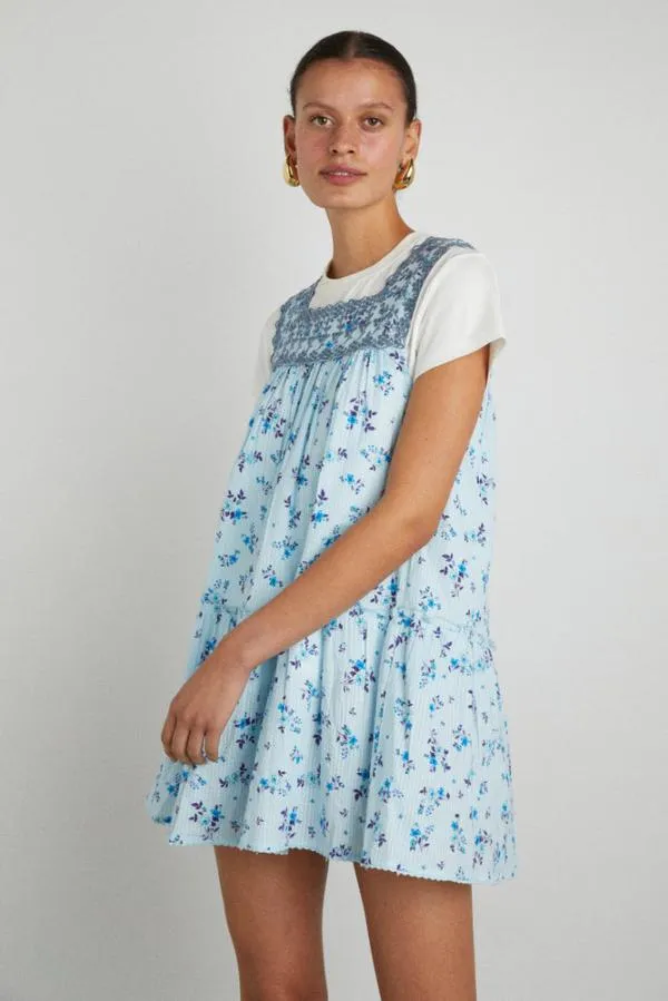 Damson Madder Dresses Women Bliss Mini Dress 8211 Vintage Blue Floral