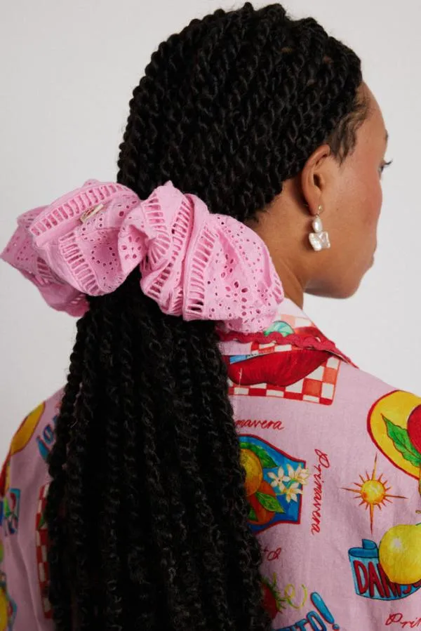 Damson Madder Hair Accessories WomenAccessories Oversized Broderie Scrunchie In Pink