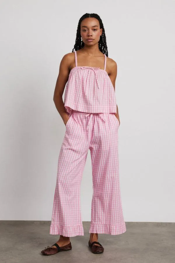 Damson Madder Nightwear Women Paddy Trousers Nightwear Set Pink Gingham