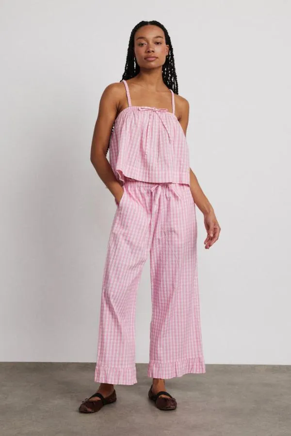 Damson Madder Nightwear Women Paddy Trousers Nightwear Set Pink Gingham