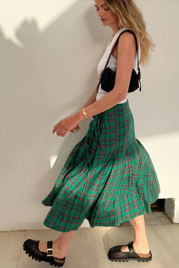 Damson Madder Skirts Women Kya Wrap Kilt 8211 Green Tartan