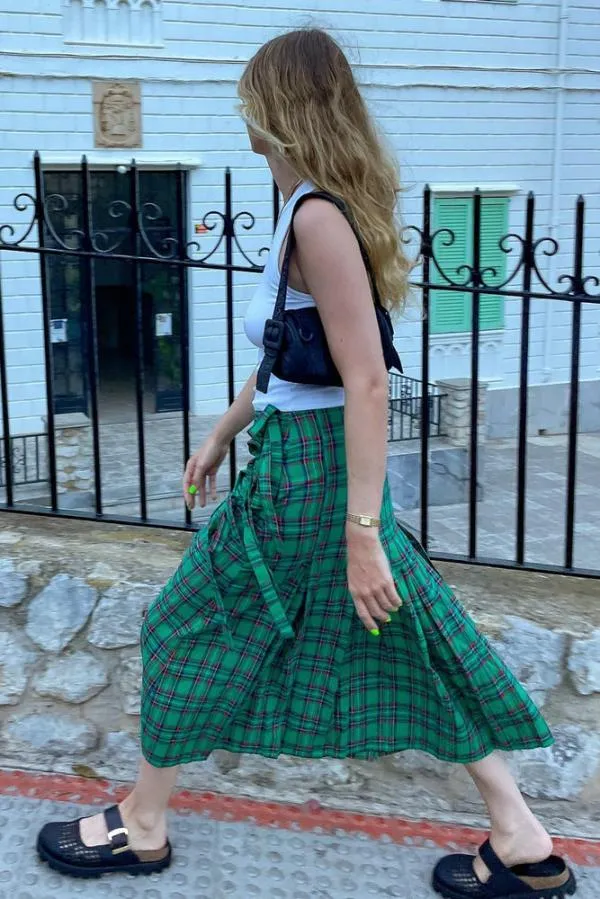Damson Madder Skirts Women Kya Wrap Kilt 8211 Green Tartan