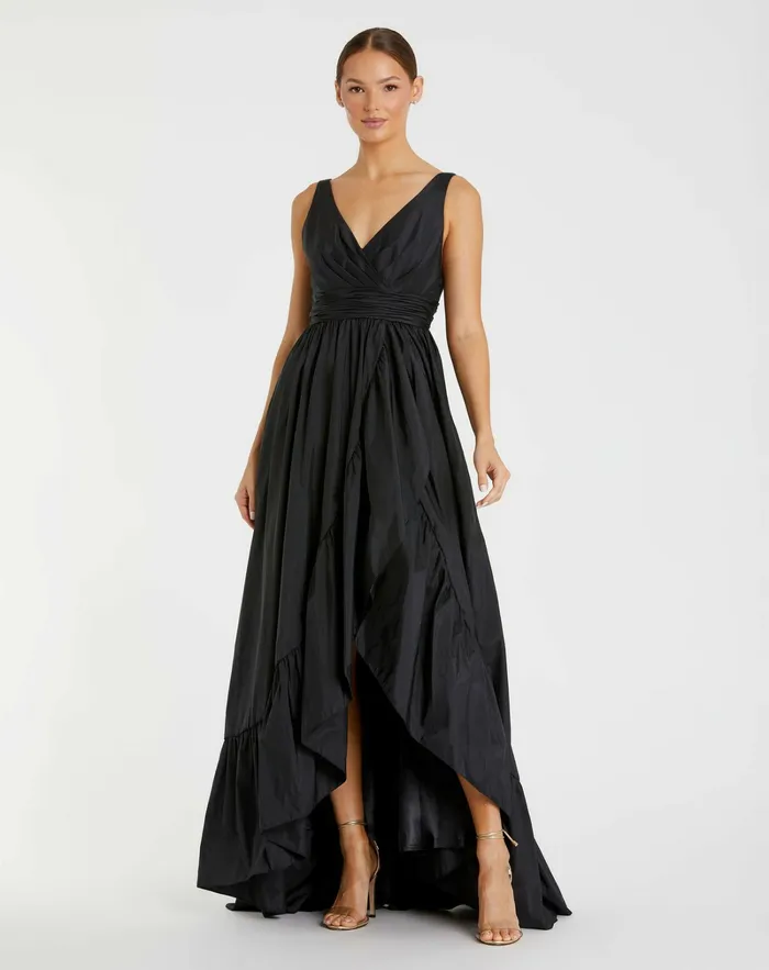 Daytime Dresses Mac Duggal Women Taffeta High Low Ruffle Gown Black