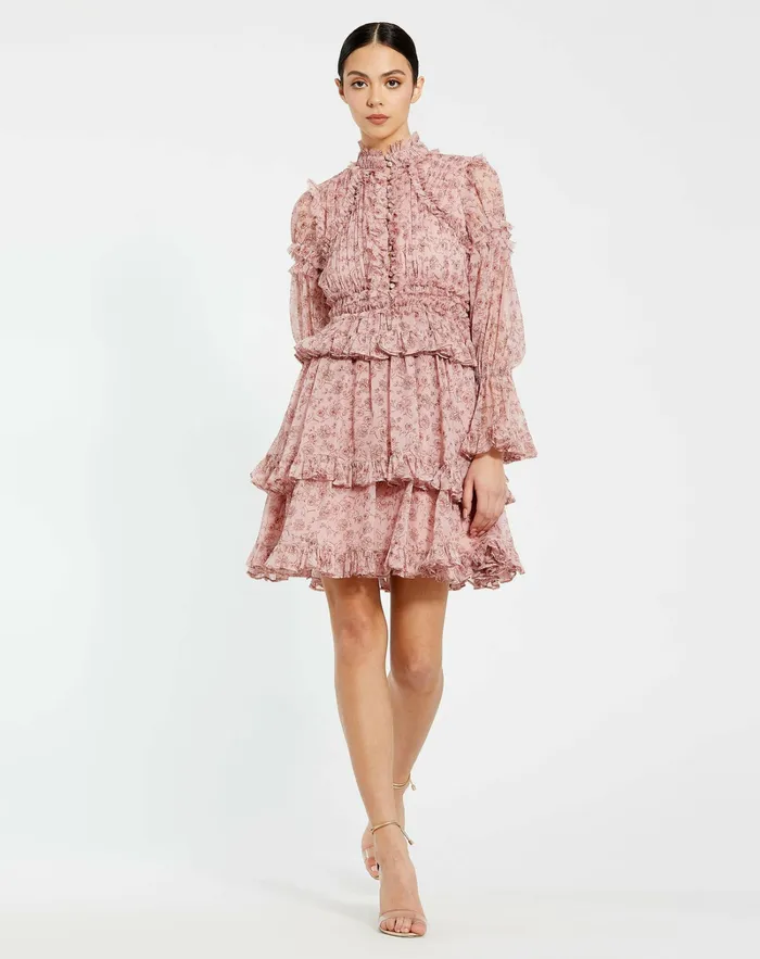 Daytime Dresses Women Mac Duggal Long Sleeve Open Front High Neck Ruffle Mini Dress Cinnamon Daytime Dresses Women Mac Duggal Long Sleeve Open Front High Neck Ruffle Mini Dress Cinnamon