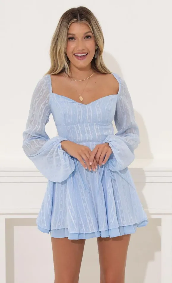 Deborah Dotted Chiffon Fit And Flare Dress Blue Women LUCY IN THE SKY Mini Dresses