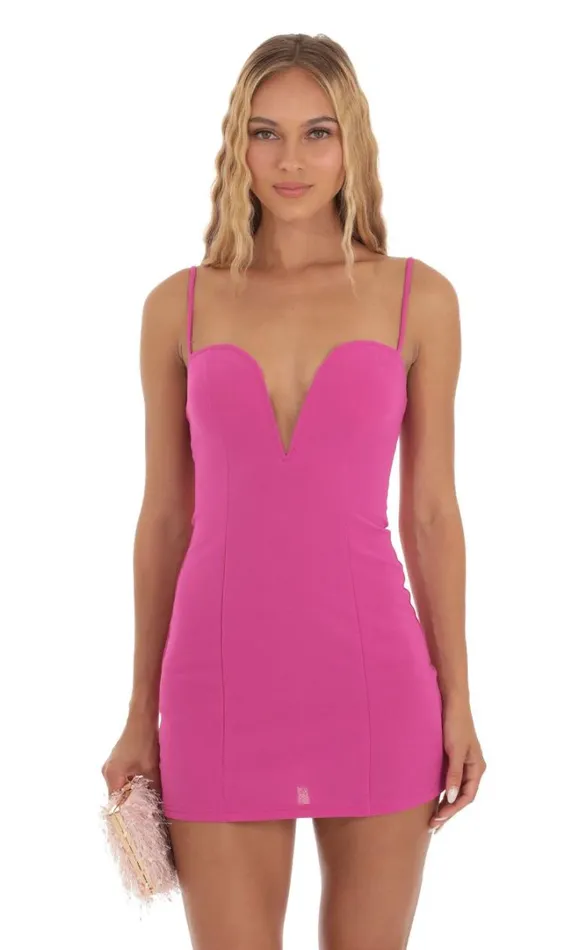 Deep V Bodycon Dress Pink Women LUCY IN THE SKY Mini Dresses
