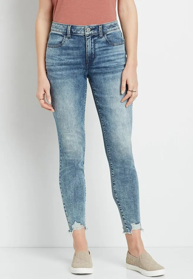Denimflex High Rise Acid Wash Destructed Hem Jegging Women Maurices Jeans