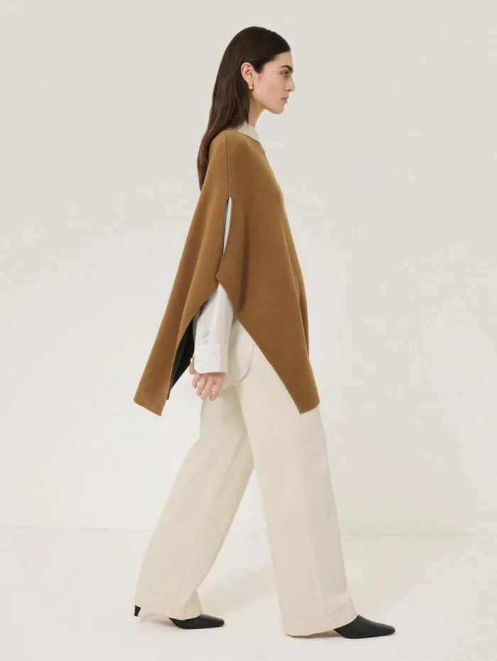 Double Face Knit Poncho Toffee Women Jigsaw Knitwear and Cashmere
