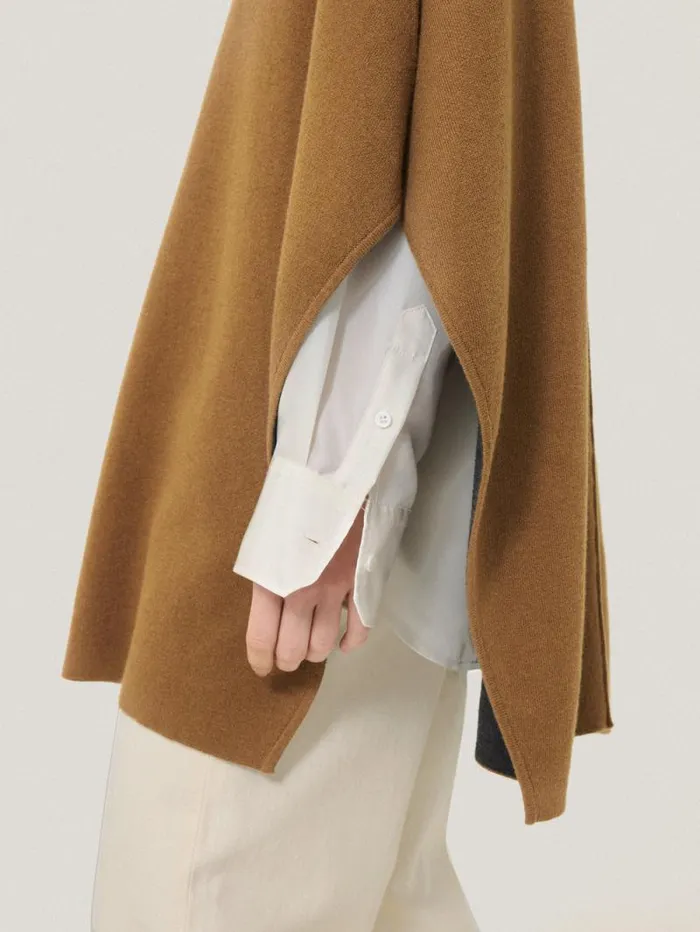 Double Face Knit Poncho Toffee Women Jigsaw Knitwear and Cashmere