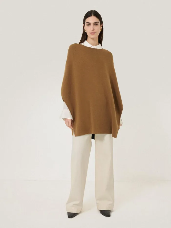 Double Face Knit Poncho Toffee Women Jigsaw Knitwear and Cashmere