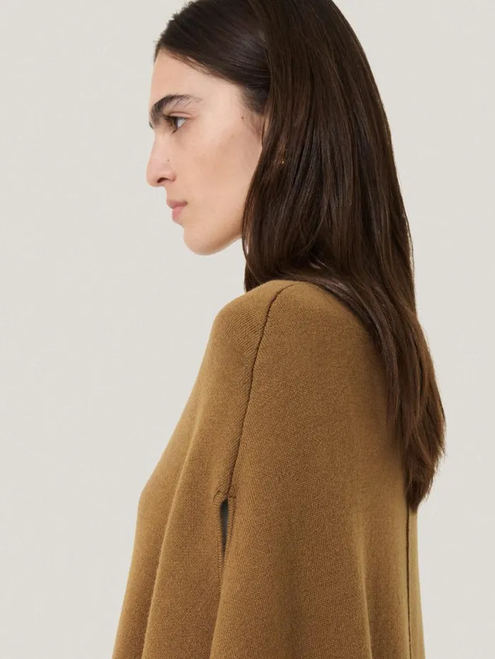 Double Face Knit Poncho Toffee Women Jigsaw Knitwear and Cashmere