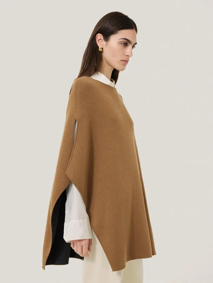 Double Face Knit Poncho Toffee Women Jigsaw Knitwear and Cashmere